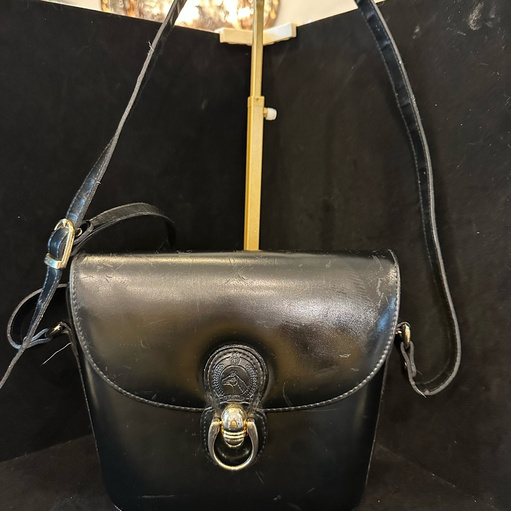 Vintage Pristine Horse Emblem Black Crossbody Bag